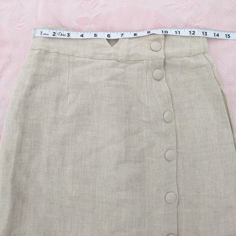 Ajaie Alaie Transitional Linen Skirt XS Beige Button Up Pencil Handmade Chakra - Picture 7 of 16